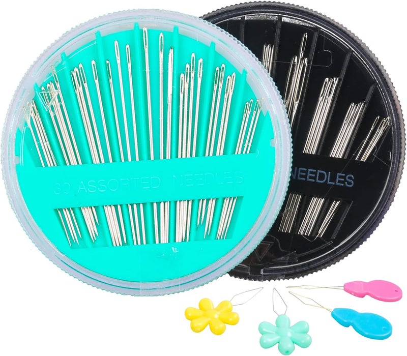 HEKISN 60-Pack Premium Hand Sewing Needles Set, 6 Sizes Embroidery Needles Kit with Threaders, Assorted Large Eye Sewing Needles for Repair, DIY, Art & Craft Projects(Green&Black) - Image 1